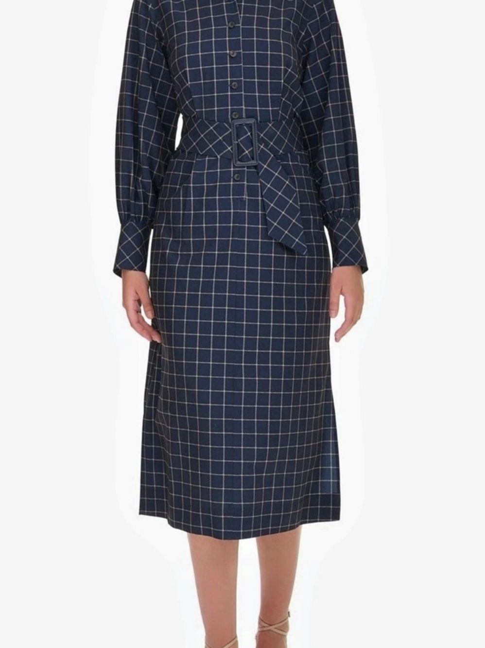 Calvin Klein Comm Windowpane Long Sleeve Midi Shirtdress Size 8